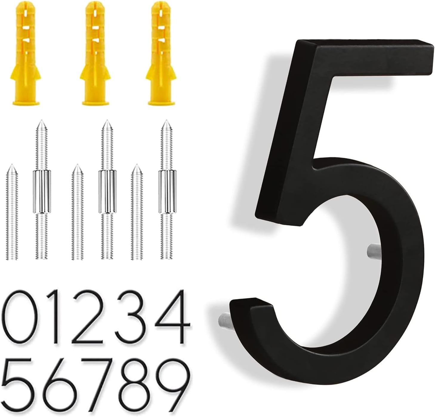 Address Signs - NKABCbide 5.7 Inches Modern House Numbers for Outside, Zinc Metal Floating Adress Numbers, Waterproof Reflective Address Plaques, Number 5