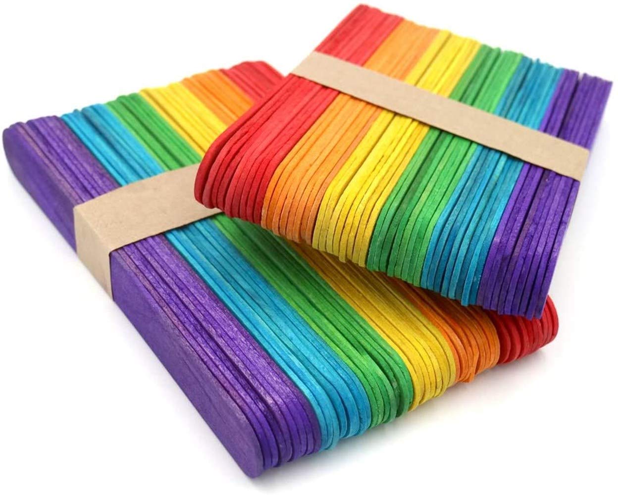 ProLeo Pack of 100 Colourful Wooden Sticks 15 x 2 cm Wooden Sticks for Homemade Crafts Designs