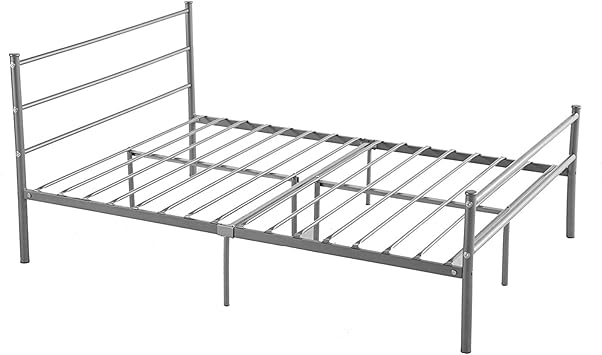 Amazon Com Greenforest Metal Bed Frame Full Size 10 Legs Mattress Foundation Two Headboards Silver Platform Bed Frame Box Spring Replacement Furniture Decor