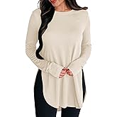 BZB Womens Long Sleeve Tunic Tops Fall Casual Crew Neck Side Split Hi-Low Hem Loose Shirts To Wear With Leggings