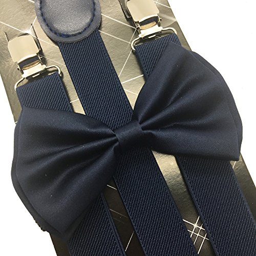 Navy Blue Color Wedding Accessories Adjustable Bow Tie & Suspenders