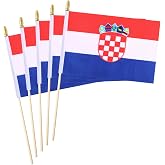 5 Pack Croatia Croatians Small Mini Wood Hand Held Stick Flag,Suitable For Various Holiday Parties, World Cup, National Day, And National Flag Day.