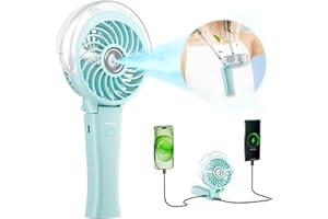 HandFan 4000mAh Handheld Misting Fan, 50ml Water Tank, Rechargeable Personal Mister Fan Portable AC, Spray Water Mist Fans, Foldable Cooling Ice Fans for Beach, Travel, Outdoors(Light Blue)