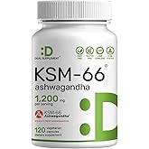 KSM 66 Ashwagandha 1,200mg with Black Pepper, 120 Veggie Capsules – Extra Strength Root Extract – High Absorption – Adaptogenic Supplements for Relaxation, Energy, & Brain Health – Non-GMO