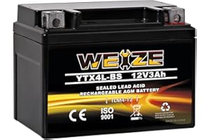 Weize YTX4L-BS High Performance-Rechargeable-Sealed Motorcycle Battery Compatible With Polaris Scrambler, Sportsman 90, Honda Scooters NQ50 Spree,Kawasaki 110 Can-Am DS70,Yamaha TTR125E/LE
