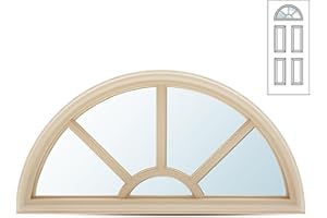 Pushglossy 1 Pcs 22" x 10" Entry Door Glass Insert Half Round Top Exterior Door Window Inserts Replacement Kit with Low-e Clear Glass for Home Improvement (5 Lite Round Top,Tan)