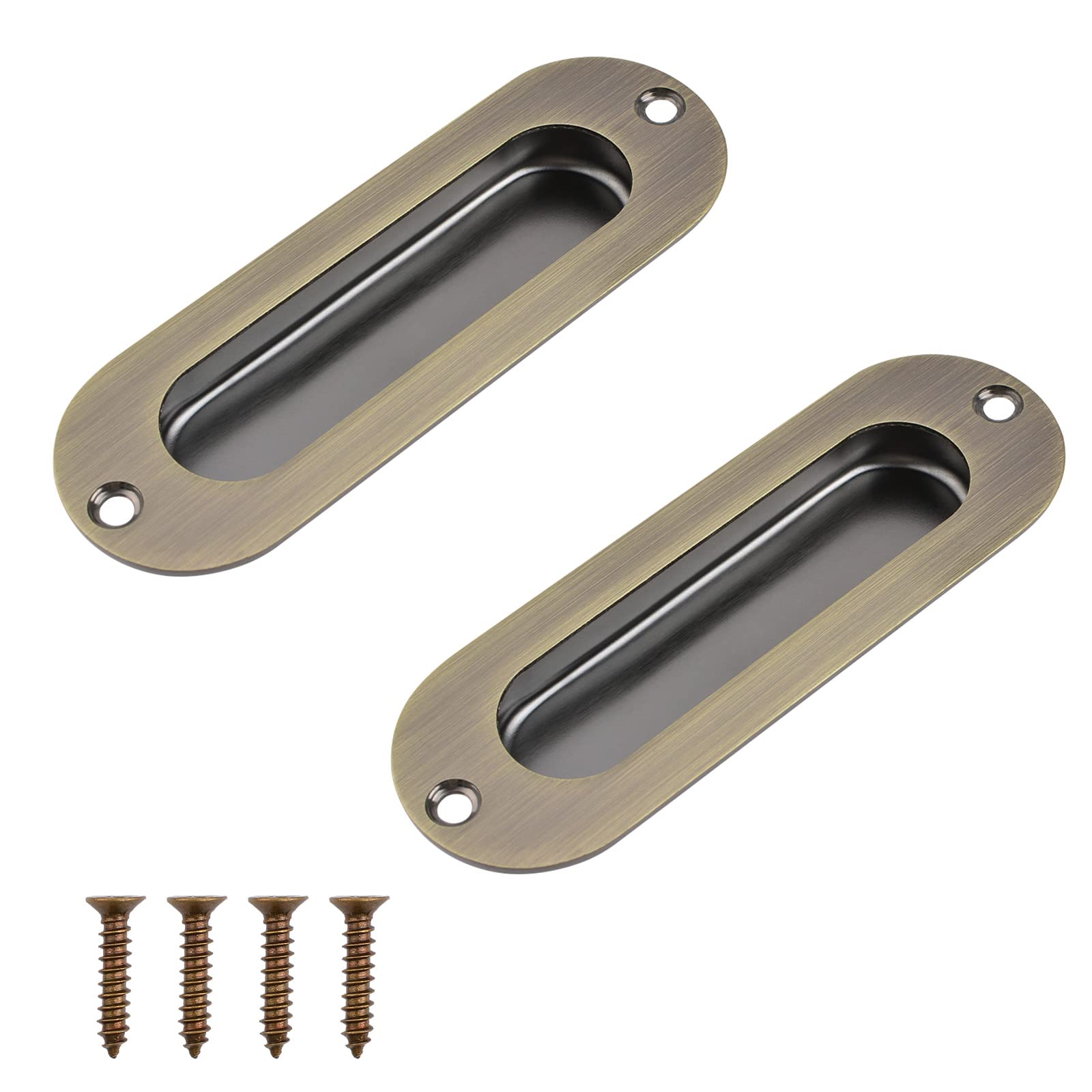 MOROBOR 2Pcs Recessed Cabinet Door Handles, Bronze Color Stainless Steel Elliptical Handle with Screws, Retro Pull Handle for Wardrobe Drawer Flush Sliding Door, 120mm/4.72in — image 1