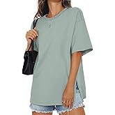 EasyGala Womens Cotton Oversized T Shirts Side Slit Tops Loose Fit Tee Crewneck Short Sleeve Summer Clothes 2026