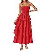 ZESICA Women‘s Summer Boho Strapless Maxi Dress 2026 Casual Sleeveless Off Shoulder Smocked Tiered Beach Long Sundress