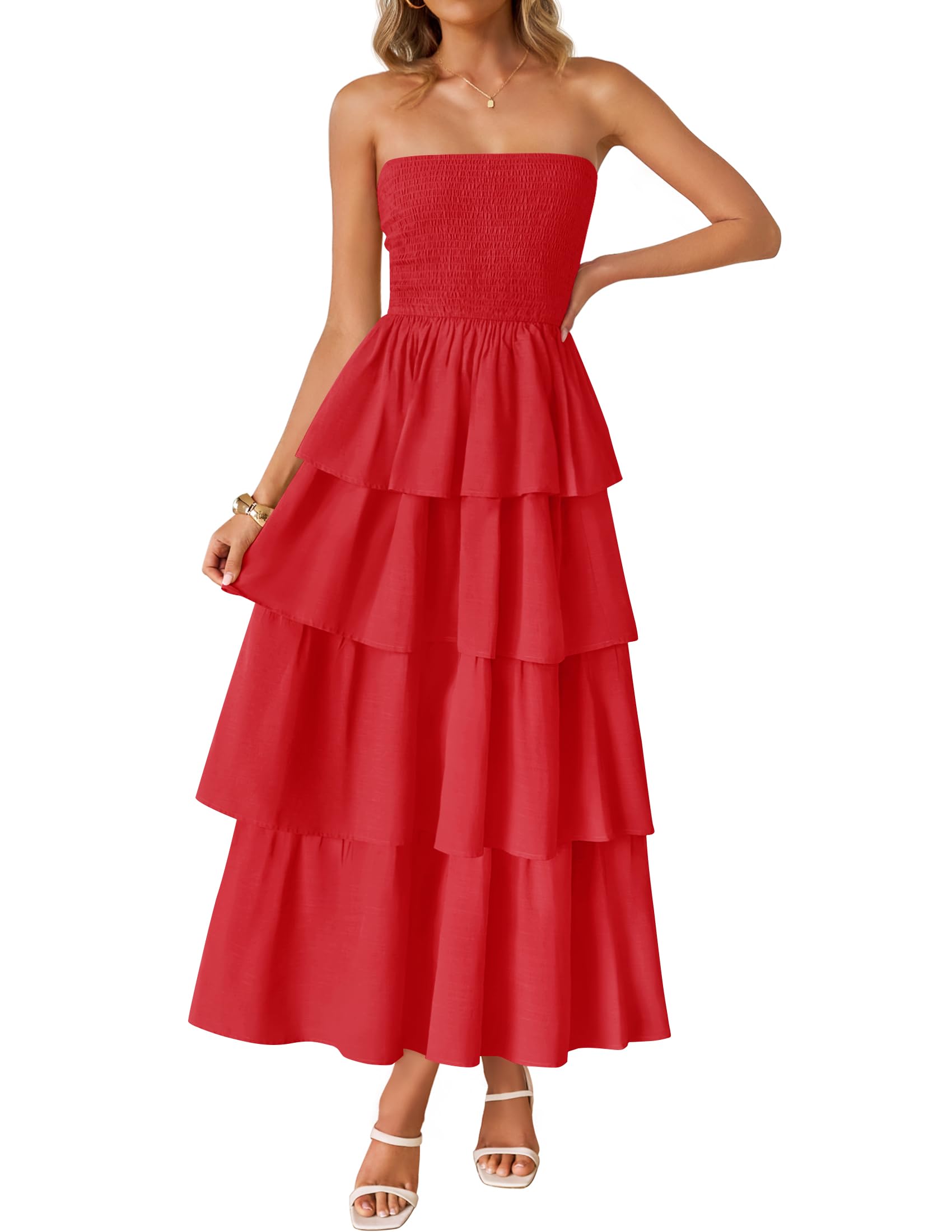 ZESICA Women‘s Summer Boho Strapless Maxi Dress