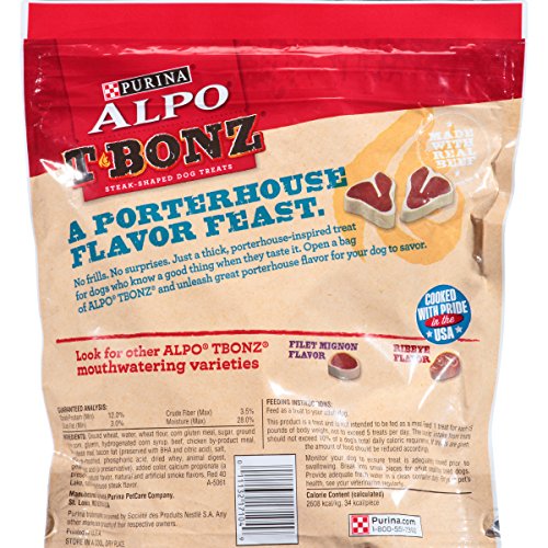 Purina ALPO T-Bonz Brand Dog Treats, Porterhouse Flavor, Steak-Shaped, 45-Ounce Pouch, Pack of 1