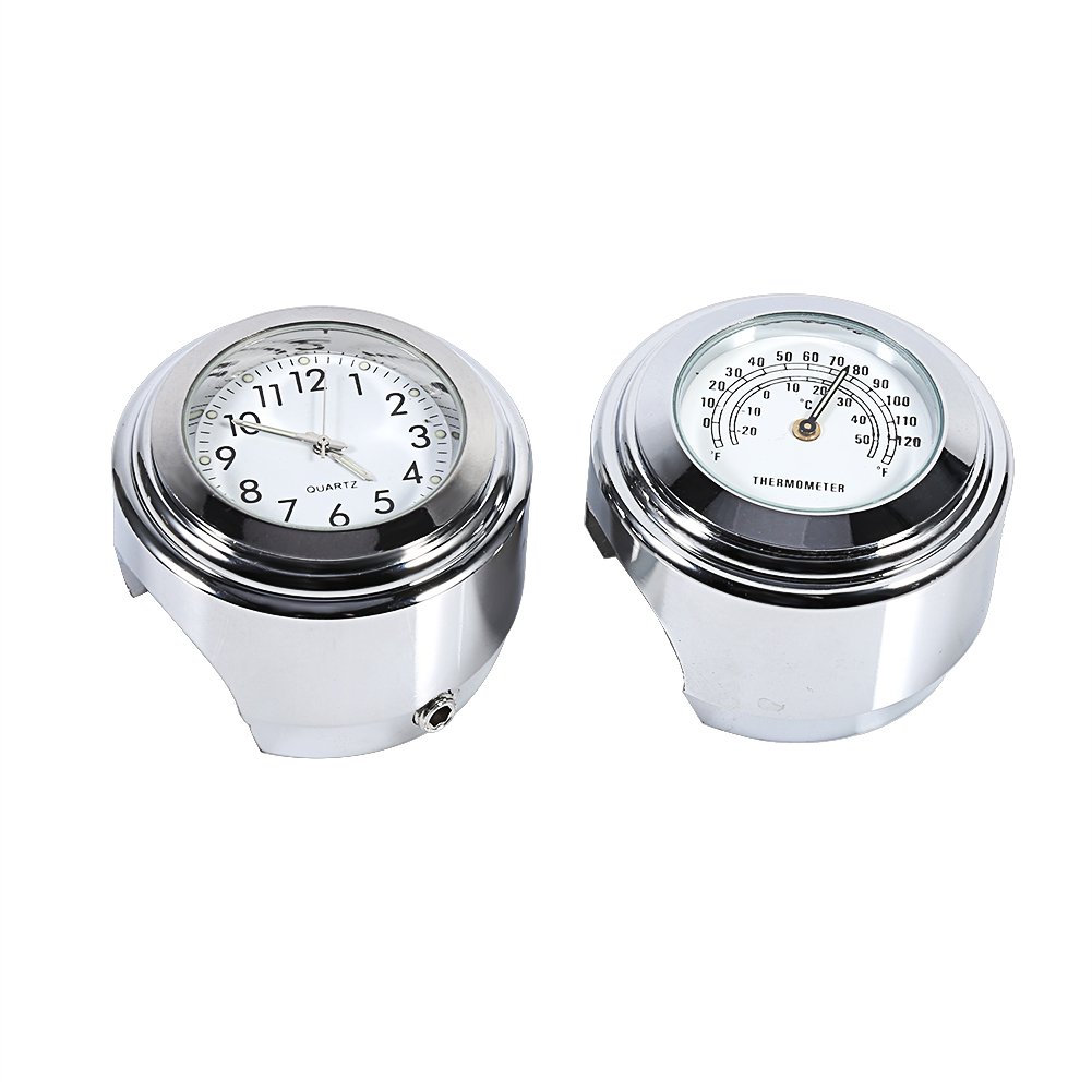 Qiilu Motorcycle Clock, 7/8" 1" Handlebar Mount Watch Dial Clock & Thermometer Temp White