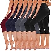 TNNZEET 7 Pack Leggings for Women - High Waisted Yoga Pants with Pockets Black Leggings Women Full Length & Capri