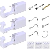 HYJLPAF Nose Piercing Kit, 3 Pack Self Piercing Gun with Nose Rings &amp; Studs | Home Safety Disposable Nose Piercing Gun Kit, Preloaded Gold, White &amp; Black Studs, 6 Pcs Hypoallergenic Nose Rings
