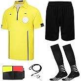 VKT Soccer Referee Kit Soccer Referee Shirt Jersey Shorts Ref Socks Whistle Red Yellow Card for Men & Women Halloween Costume