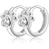 Earrings for Women 925 Sterling Silver CZ Small Hoop Cartilage Earring | Cubic Zirconia with Dog Cat Pet Puppy Paw Huggie Hoop Earring Hypoallergenic Piercing Jewelry