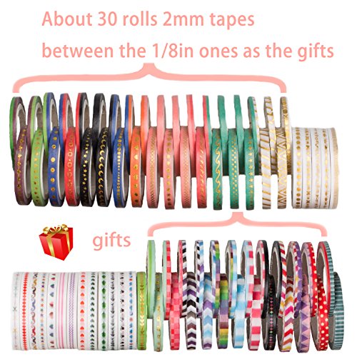 52 Rolls Washi Tape,Foil Gold Skinny Decorative Masking Washi Tapes,3MM
