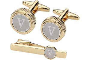 GWD Mens Cufflinks Tie clips set Set Shirt Classic Initials Alphabet A-Z Gift Box