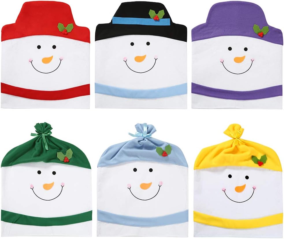 Sattiyrch Christmas Snowman Chair Covers Set of 6,Novelty Party Holiday Dining Chair Slipcovers for Kitchen,Bar or Restaurant,23"(H) 20.5"(W): Kitchen & Dining