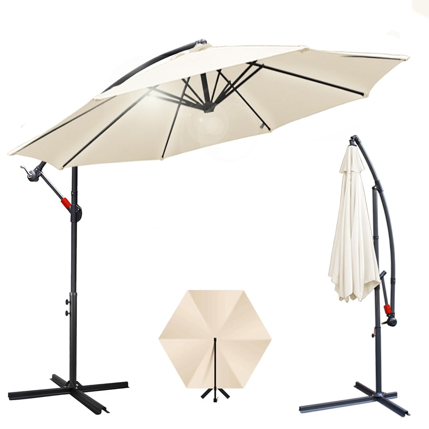 Joparri Sonnenschirm Beige Ø 300 cm mit Kurbel| Ampelschirm mit Ständer | Gartenschirm Sonnenschutz UV-Schutz Aluminium | Kurbelschirm Marktschirm wasserdicht