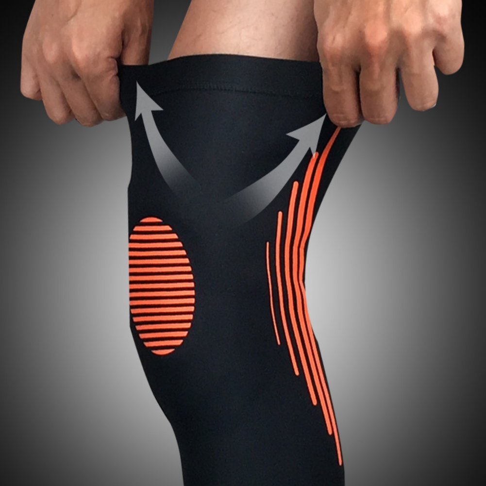 Knee Pads-Knee Support Brace Super Elastic Breathable Knee Compression Sleeve Anti Slip Knee Pads Joint Pain Relief Single Wrap (XL(Black&Orange)