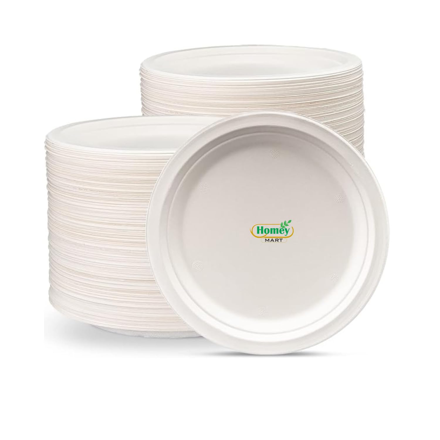 Disposable Extra Strength White Super Rigid Bagasse Plates 18cm Round 100% Compostable Biodegradable Sugarcane Plates for Family Events Schools Office BBQ Picnics Parties - 7 Inch - 50 Pack