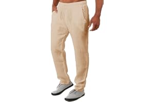 FANARCHER Men’s Lightweight Cotton Linen Pants Casual Trousers Drawstring Yoga Beach Pants with Pockets