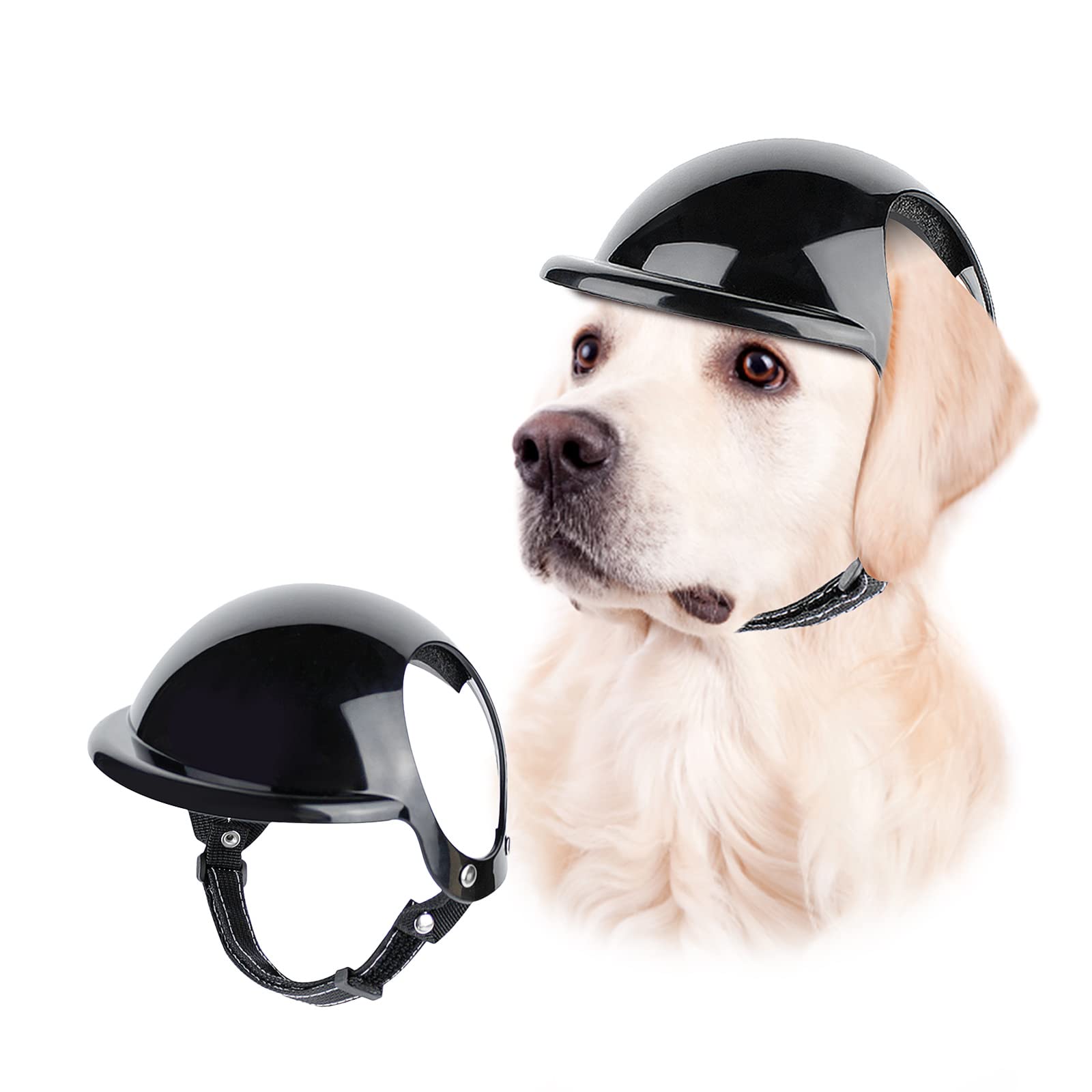 PETLESO Pet Helmet Dog Motorcycle Helmet Adjustable Strap Dog Safety Helmet with Ear Holes to Wear Stable and Comfortable for Outdoor Activities Riding Motorcycles(Black)