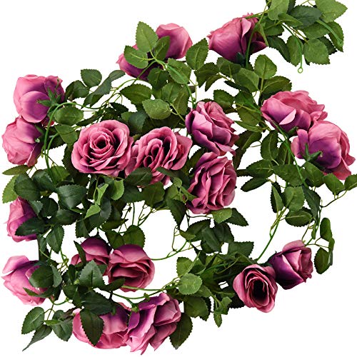 FiveSeasonStuff 29 Ft 4 Pack Rose Garlands Silk Artificial Flowers