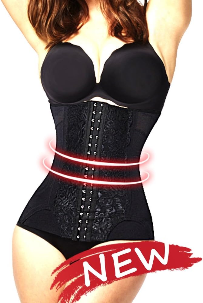 SHUNROUFEN Women's Breathable Fabric Waist Training Corset Waist Shaper for Weight Loss (Large (Fits 28-30.5 Inch Waistline), Black)