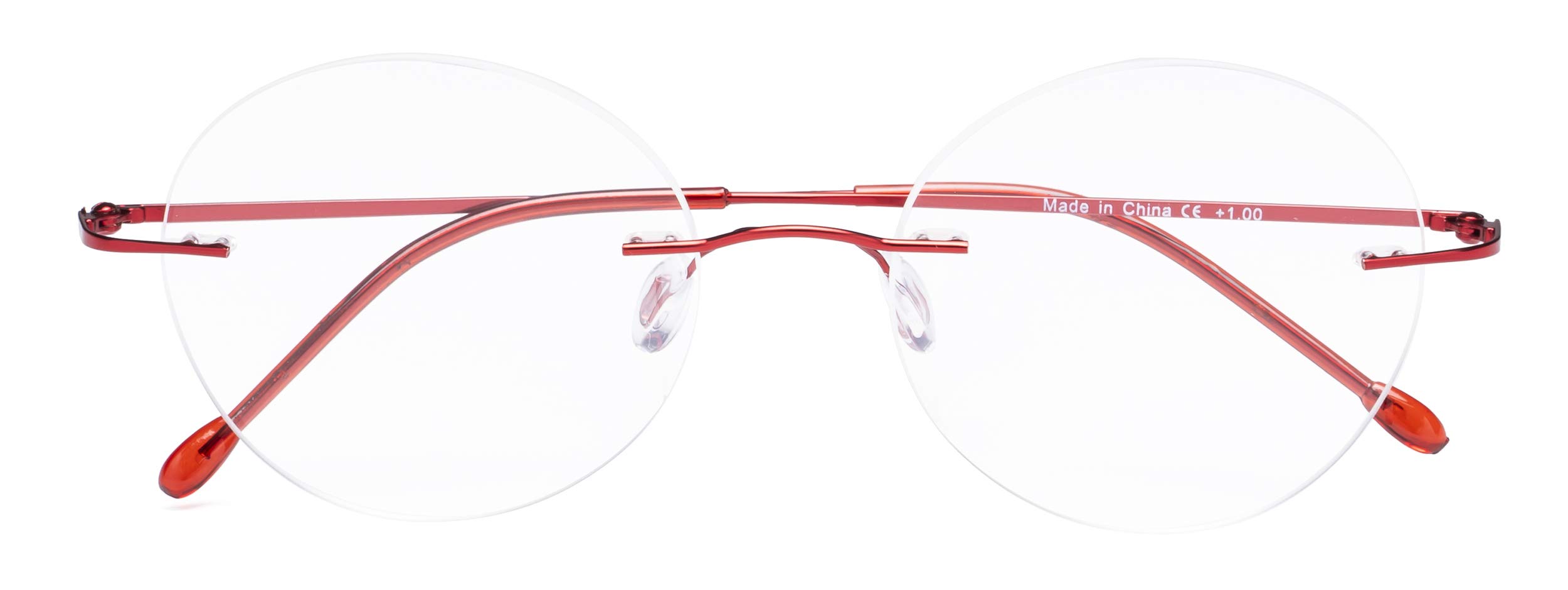 CessBlu Rimless Reading Glasses Round Readers for Men Women (Red) +1.5