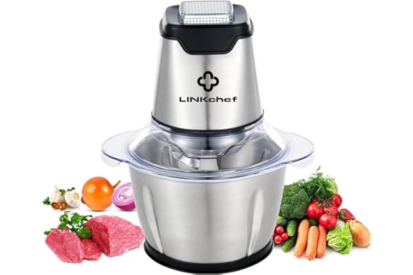 LINKChef Food Chopper, 5 Cup Food Processor Mini Electric, 1.2L 250W Meat Grinder with 4 Bi-Level Blades, Stainless Steel Min