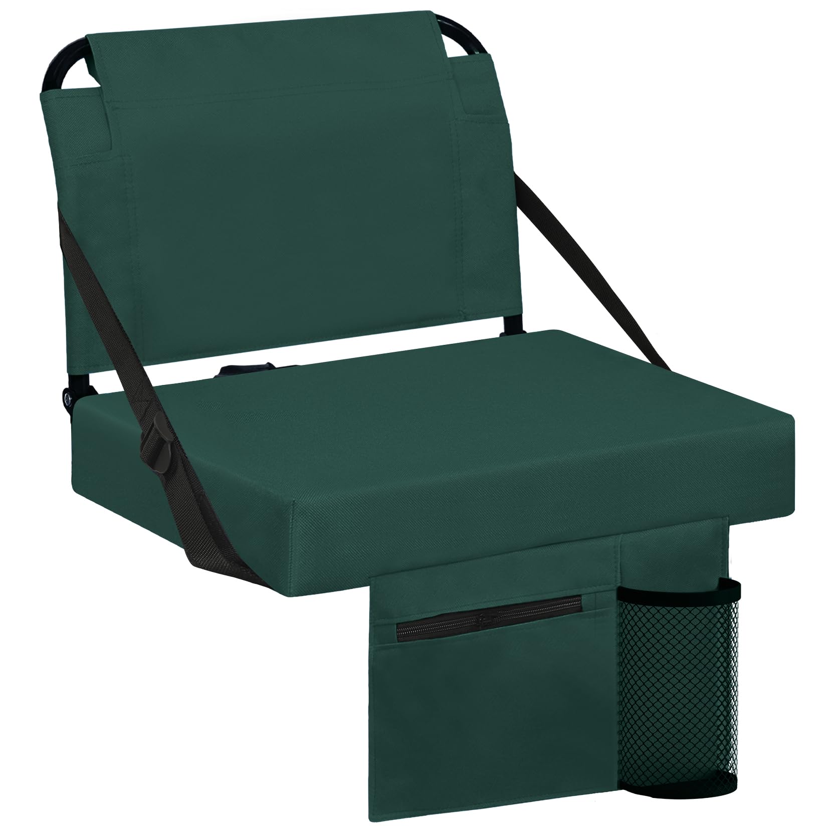 Photo 1 of Besunbar Stadium Seats for Bleachers with Back Support Bleacher Seat Soft Cushion Light Weight Includes Shoulder Strap & Cup Holder, Front & Back Zipper Pocket, Suitable for Sports Events,Green