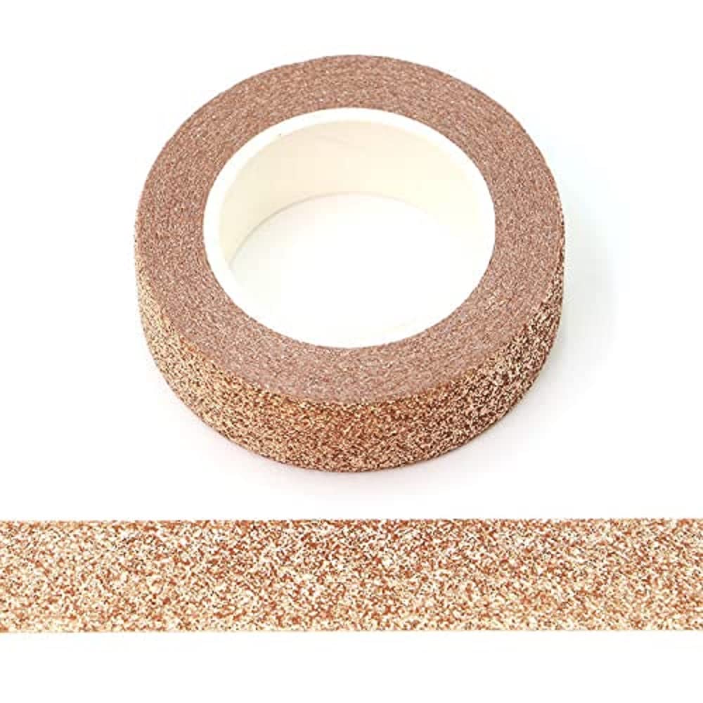 Syntego 2 Rolls Glitter Washi Tape Decorative Craft Self Adhesive Stick On Sticky Glitter Trim 15mm x 5 Meters (Rose Gold)