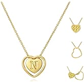 Auspicious Cheerful Heart Initial Necklace for Women - Dainty 14k Gold Plated Double Heart Letter Pendant Necklace Multi-wear Personalized Jewelry Birthday Christmas Gifts for Women