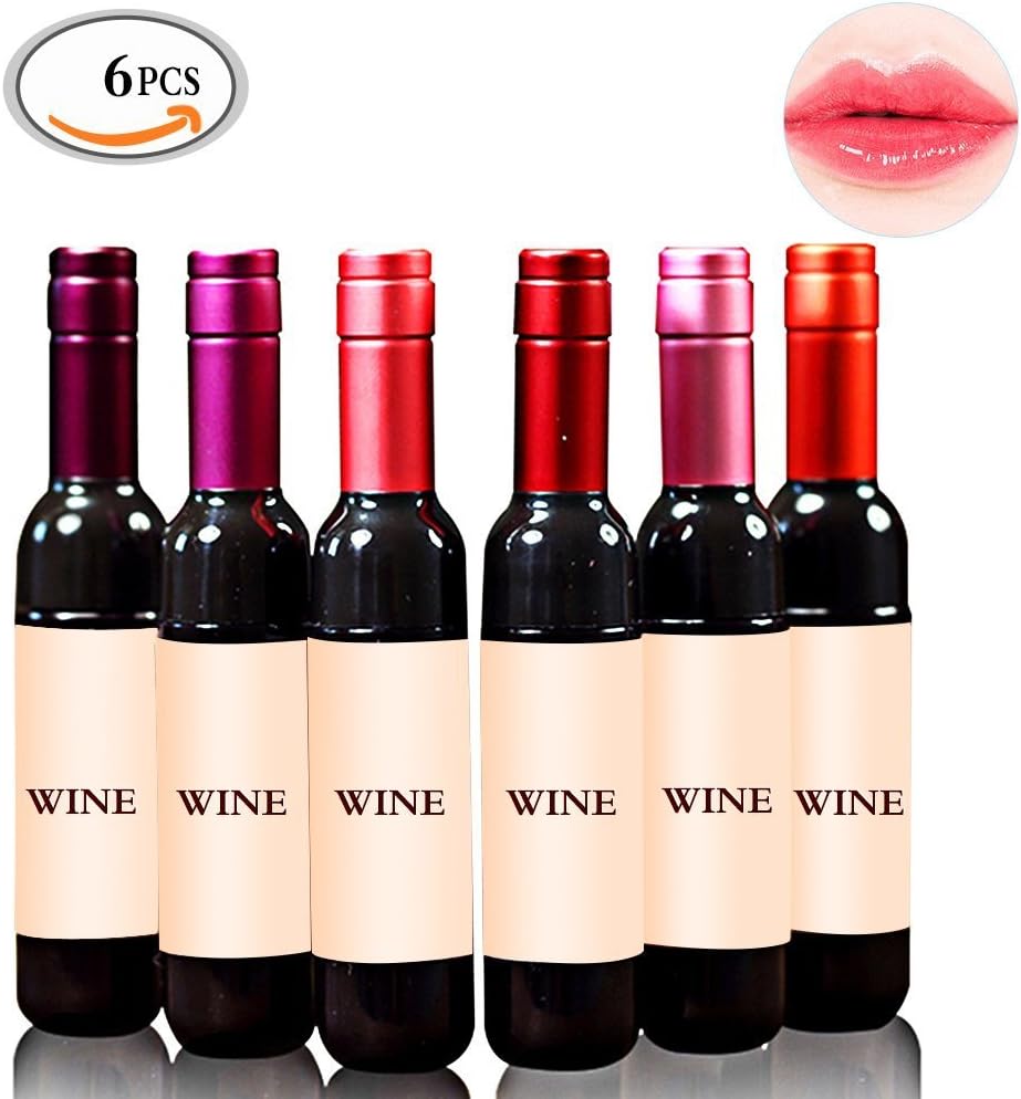 Mlmsy 6 pcs Red Wine Bottle Style Lip Gloss Tint Set Waterproof Long