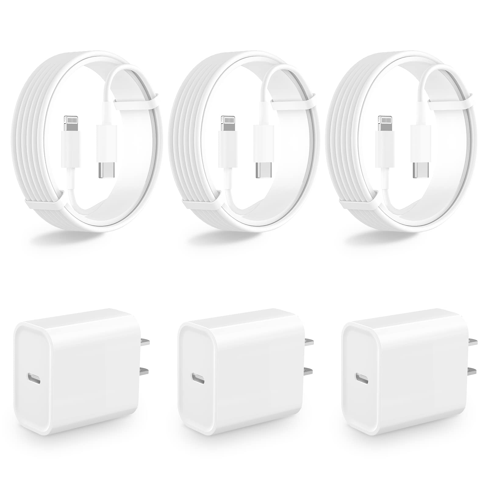 【MFi Certified】 Fast Charger, LANWK 3Pack 20W USB-C PD Power Type-C Wall Charger Adapter + 3Pack 6FT Type-C to Lightning Cord Charger Fast Charging for 14 13 12 11 Pro/XS/X/SE/iPad