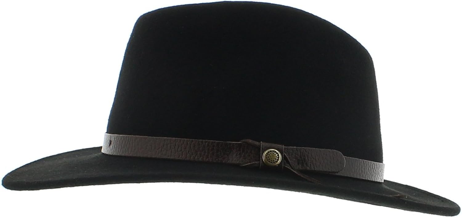 votrechapeau Amance Waterproof Felt Fedora Hat, Black Black 61 cm