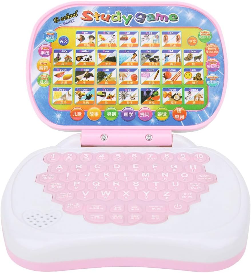 Tnfeeon Multi-functional Laptop Tablet English Words Letters Math Learning for Preschool Children, Pink, Medium