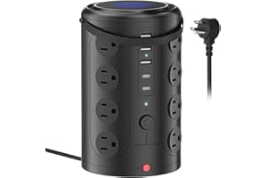 Tower Surge Protector Power Strip (16 AC Outlets + 5 USB Ports Including 2 Type-C), 6FT Extension Cord, 1800J Protector Charg