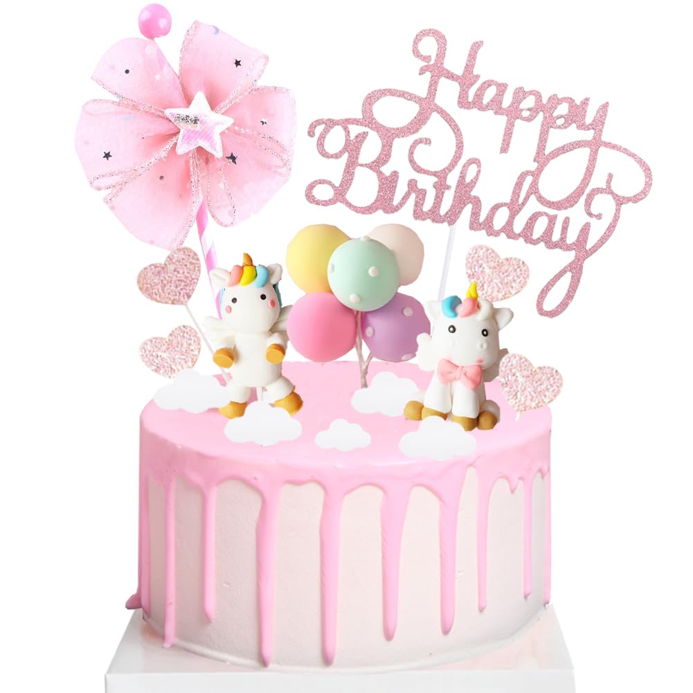 Unicon Cake Topper Cake Decoration Macaroon Cake Topper Rainbow Happy Birthday Banner for Kids Girls Birthday Baby Shower Party