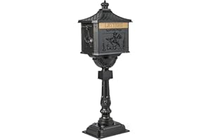 IRONMAX Mailbox for Outside, Locking Cast Aluminum Rural Security Postal Box with Keys, Heavy Duty Water-Resistant Mailbox with Post for Residential House, Black