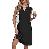 AUSELILY Sleeveless V Neck Knee Length Dress Women Straight-Cut Sundresses T-Shirt Summer Dresses for Women 2026 with Pockets