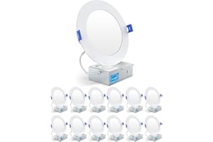 PAZZO 12 Pack 4 Inch LED Recessed Ceiling Light, 5000K Daylight 800LM High Brightness, Dimmable Canless Wafer Downlight, ETL and Energy Star Certified, 9W, Junction Box Included