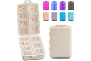 LANDNEOO NEW Foldable & Double Protection Portable Weekly Pill Organizer 2 Times A Day with Etched Labels, AM PM 7 Day Week Medicine Box, Daily Travel Pill Case Holder Dispenser for Vitamin, Supplement - Khaki