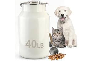 Aloxina Dog-Cat Food Storage Container 40 lb/38 Qt, Large Stainless Steel Pet Food Bin with Airtight Lid & Scoop Included, Durable 304 Metal Storage for Dogs & Cats