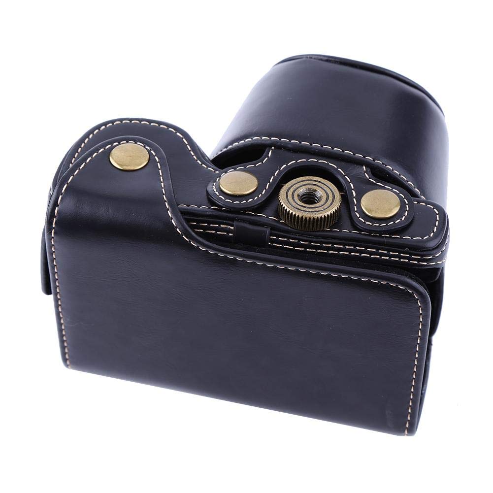 Topiky PU Leather Camera Case Carrying Bag with Shoulder Strap for A6000 and 16-50mm Camera Lens(Black)