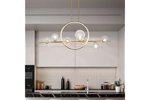 BULUXE Minimalist Island Lights for Kitchen, Pendant Lighting with Glass Globe Shade, 7 Light Ceiling Light Fixture Hanging for Dining Room Kitchen Island