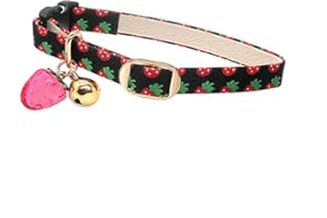 PetSoKoo Cute Cat Collar with Bell and Strawberry Charm.100% Cotton.Safety Breakaway Soft.for Girl Boy Male Female Kitten Collar