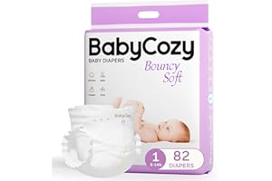 Babycozy BouncySoft Newborn Diapers for Sensitive Skin, Hypoallergenic Disposable Diapers, Plain White Diapers Without Chlorine, Soft Diapers for Baby&Infant&Preemie, Size 1(8-14lb) 82 Count